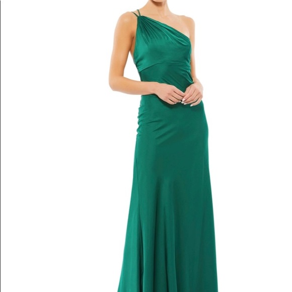 Mac Duggal One Shoulder Emerald Green Satin Dress - Picture 2 of 5